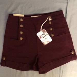 High waisted purple denim shorts